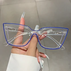 KAMMPT Triangle Cat Eye Spectacles Fashion Stripes Rim Blue Light Blocking Eyeglasses 2023 New Ins Trendy Brand Designer Eyewear