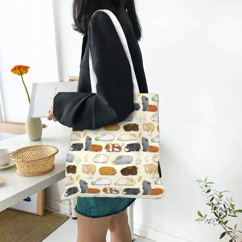 Guinea Pig Parade Grocery Shopping Bag Printing Canvas Shopper Tote Shoulder Bags Large Capacity Durable Domestic Cavy Handbag