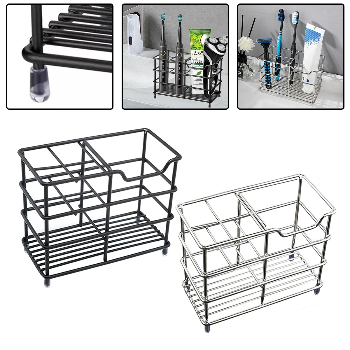 Black/White 304 Stainless Steel Bathroom Toothbrush Holder Toothpaste Holder Stand Bathroom Accessories Organizer