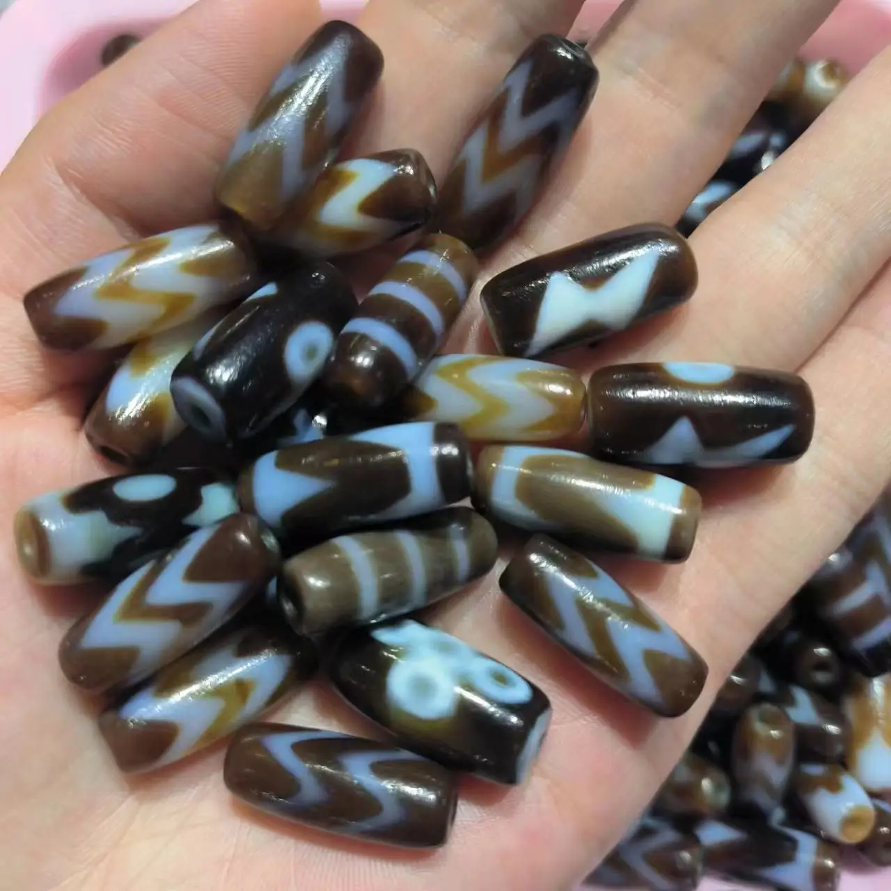 1pcs/lot Natural old agate Dzi weathered pattern Brown white delicate luster various patterns retro ethnic style jewelry taki