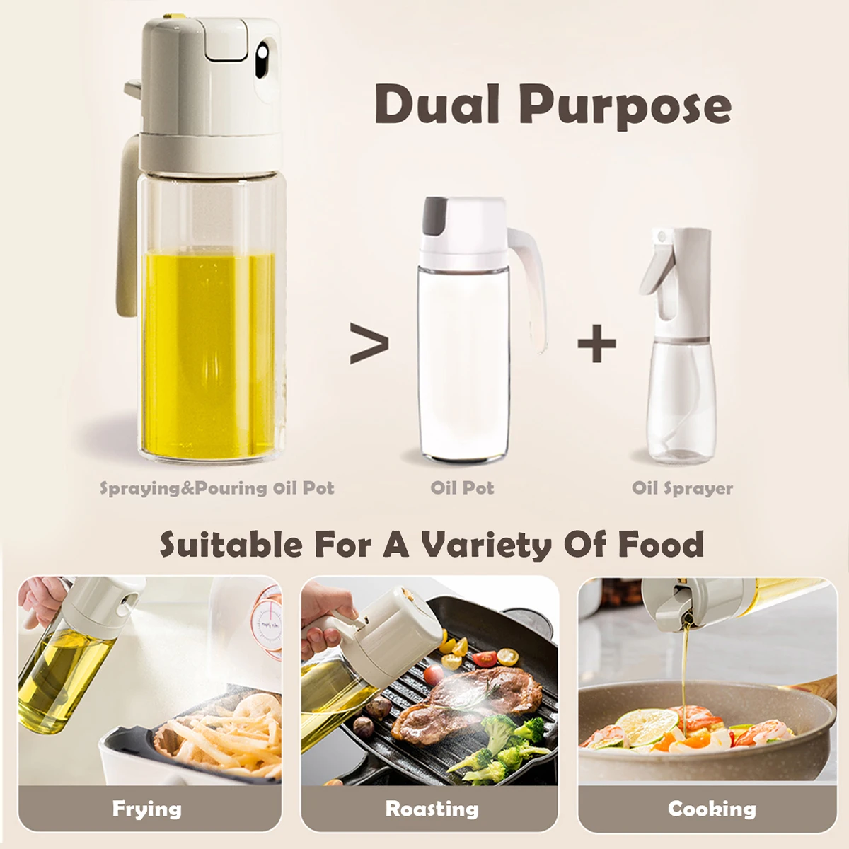 WMMO 550ml Duel Mode Spray & Pouring Oil Glass Dispenser Automatic Pouring and Return Design Kitchen Olive Oil Bottle