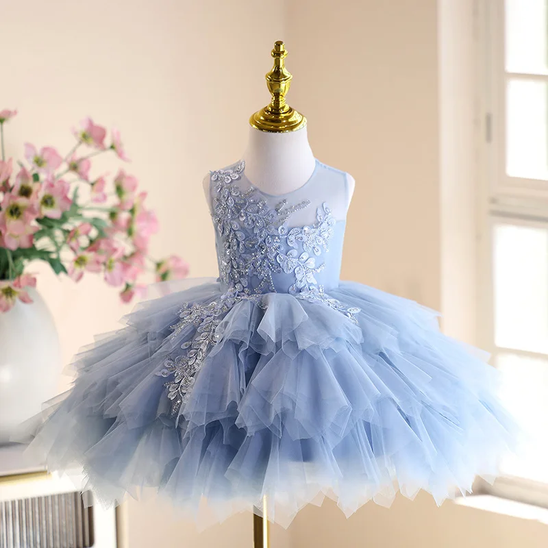 Girls' Dress High-End Light Luxury Niche Children's Birthday First Birthday Princess Dress Puffy Tulle Dress Piano Performance C