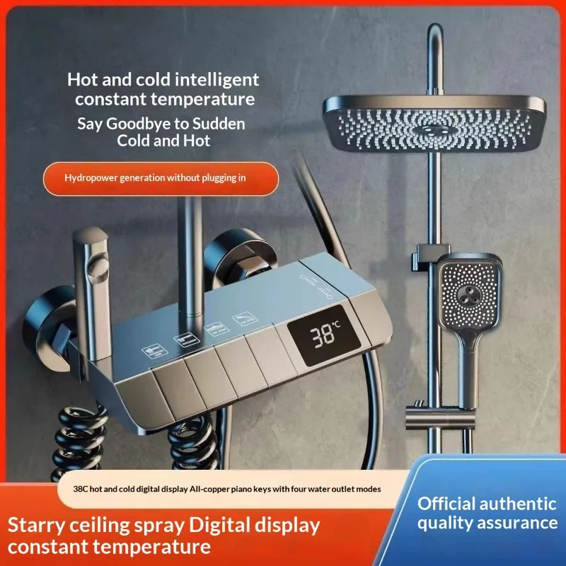 

Thermostatic Brass Shower System Rain Shower Head High Pressure Handheld Shower Valve Wall Mounted Bathroom Set Gray Black