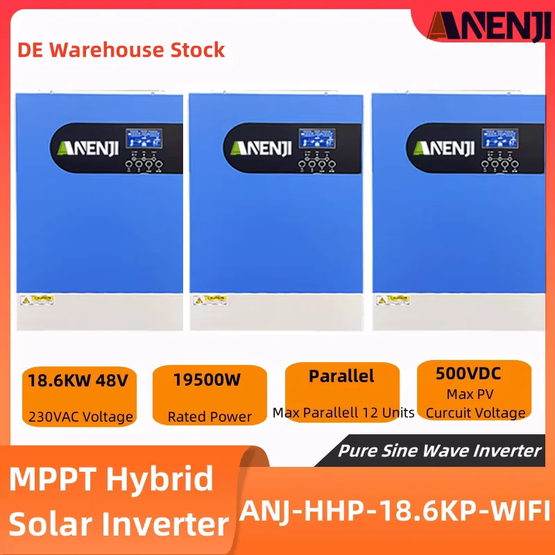 Onduleur Solaire Hybride avec Chargeur Parallèle, 1 Phase, 3 Phases, 18,6 KW, Wifi, 220 ylique, 48VDC, Longue Entrée, 500VDC, 18,6 KW, Puissance MPPT, 120A