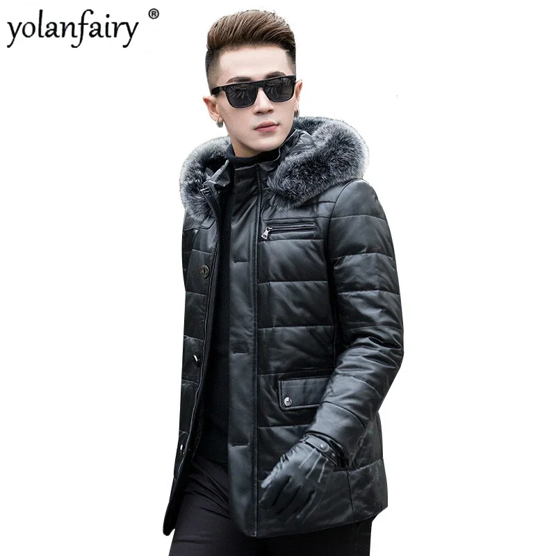 

Genuine Leather Jacket Men Winter Jacket Fox Fur Collar Real Sheepskin Coat for Men Warm Down Jackets Manteau Homme Hiver MY1848