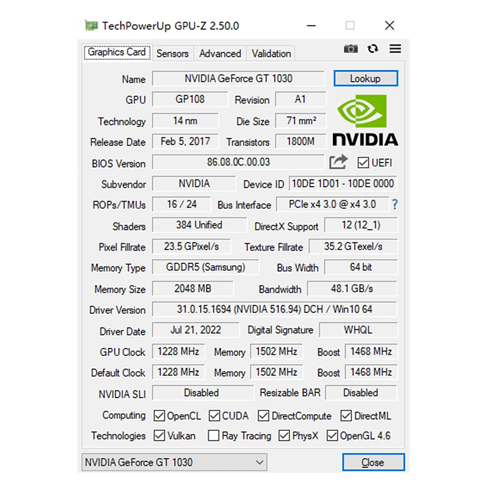 SOYO NVIDIA Geforce GT1030 2G Gaming Grafische Kaart GDDR5 64Bit PCIe 3.0x4 Videokaart HDMI-compatibel + DVI voor Desktop Computer