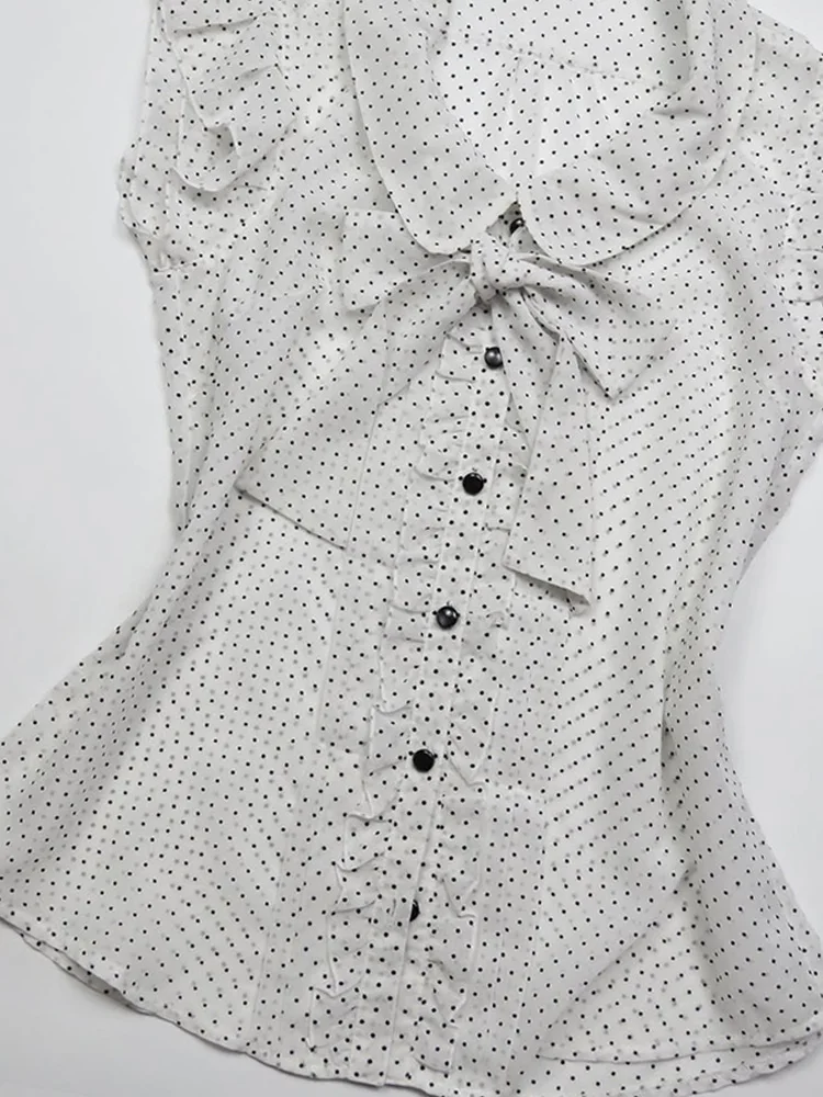 

Original Retro Sweet Knot White Polka Dot irt Summer 2025 New Arrival Women's Busin Casual Cotton Blend irt