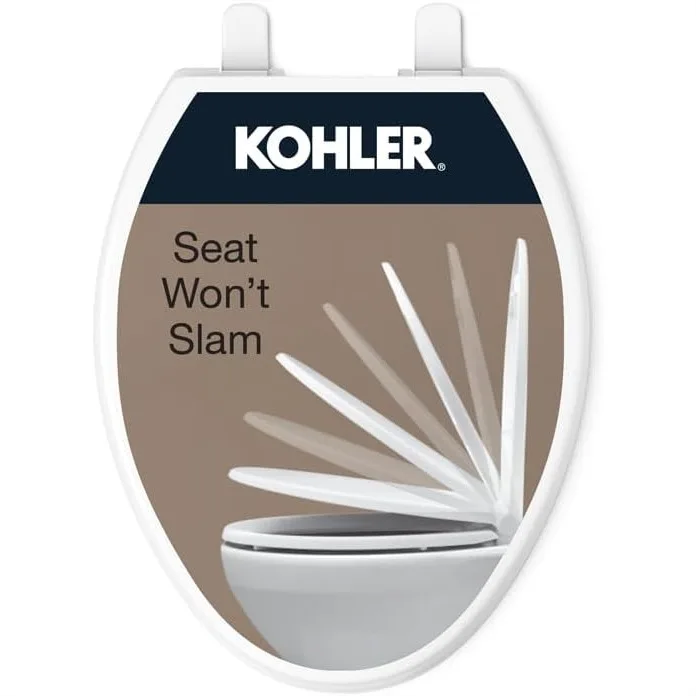 

Elongated Toilet Seat with Quiet-Close Lid, Quick-Attach Hardware, Grip-Tight Bumpers, White