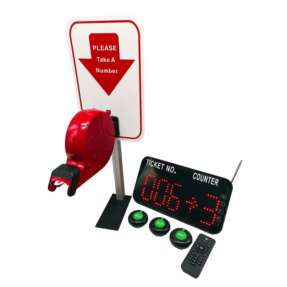 Wireless Queue Management System 3-Digit Counter Screen - Call Button Ticket Distributor for Restaurant Hospital Clinic
