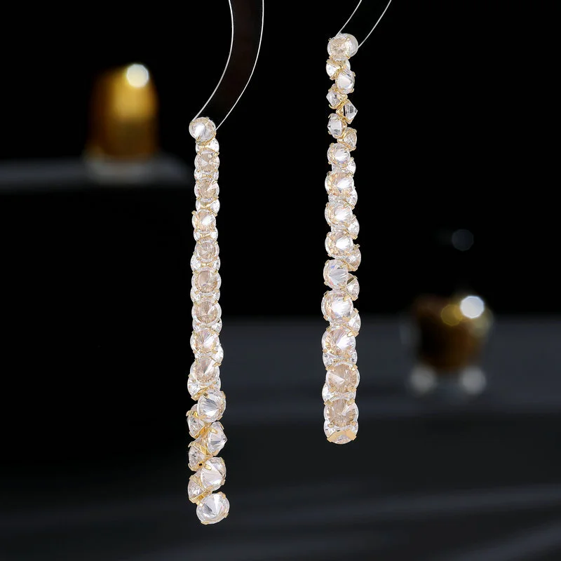New High-end Feeling New Banquet Dress Earrings Trendy Super Flash Zircon Inlay Modified Face Long Earrings