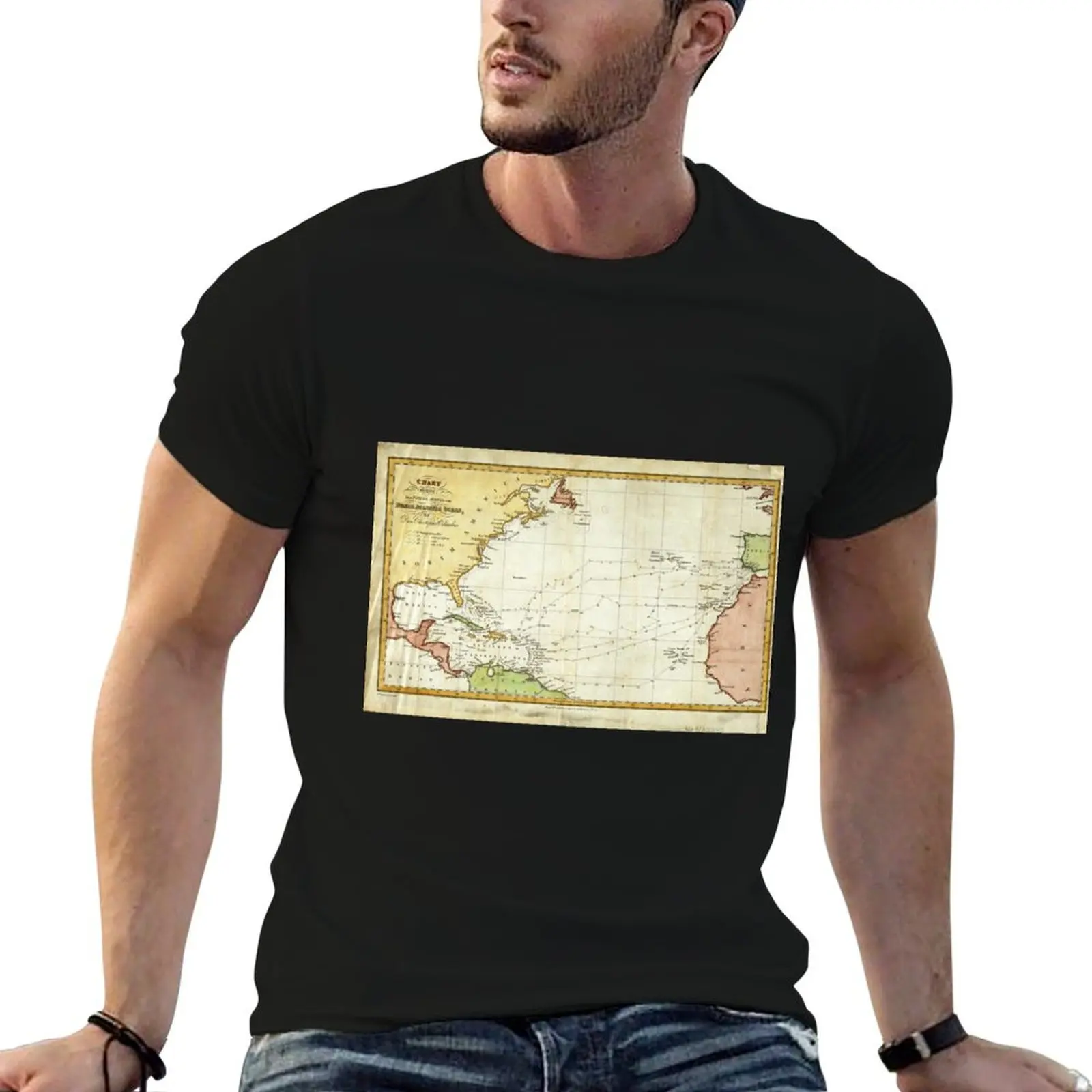 Vintage Christopher Columbus Voyage Map (1828) T-Shirt rapper graphic tees oversized t shirt vintage clothes Men's t shirts