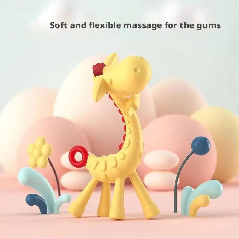 Little Deer Baby Teething Stick Giraffe Silicone Chew Toy All Natural Gum Relief for Infants Soft Teether Stick view 2