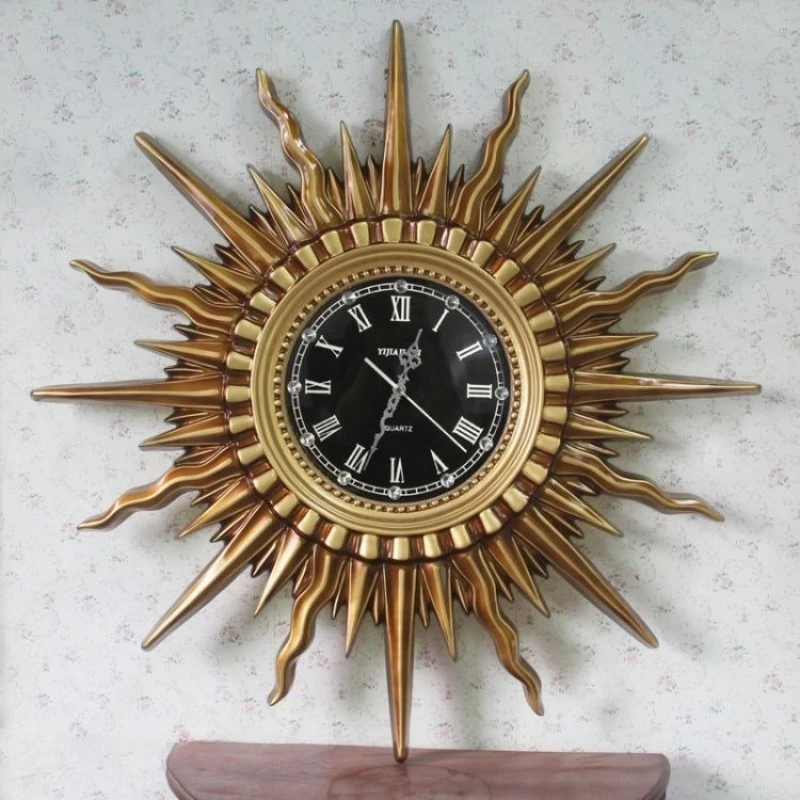 Light Luxury Wall Clock Retro Living Room Wall Watch Nordic Sun Decorative Silent Clock Modern Home Decoration Accessories