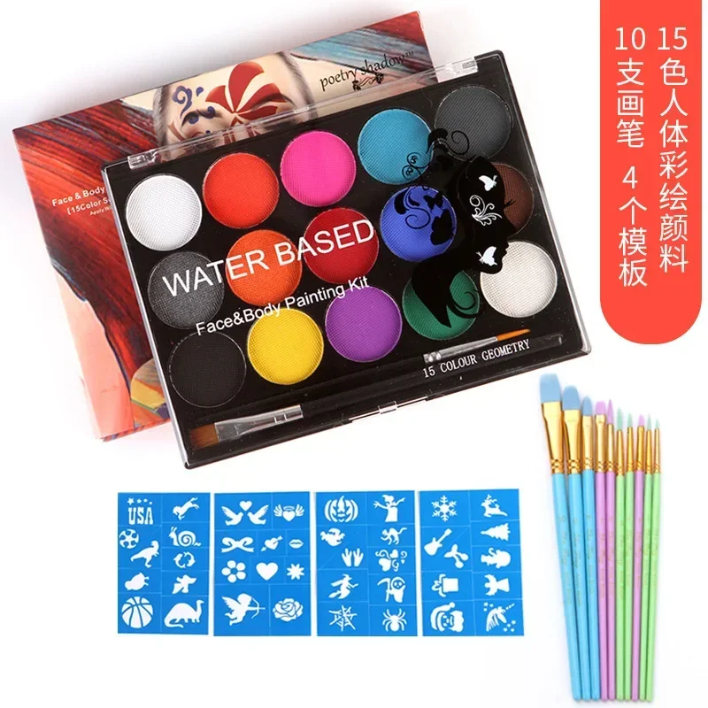 Free Ship Face Color Body Painting Kit Children's Safe Non-toxic Flash Tattoo Art Palette Makeup Halloween Dance Party Makeup