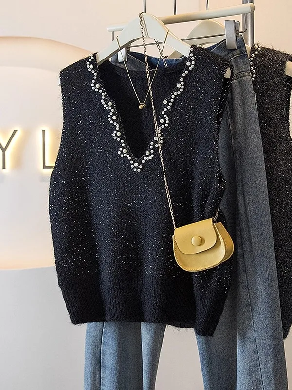 

iny Sequin V-Ne Tank Top Women's plus Size Autumn Winter Svel iny Slimming Outerwear Faionable Commute Sle