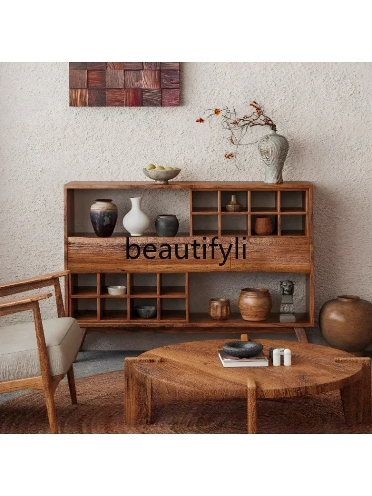 

zqqqqSide cabinet Solid wood tea Homestay tea cabinet Shelf Natural log wind dining side cabinet