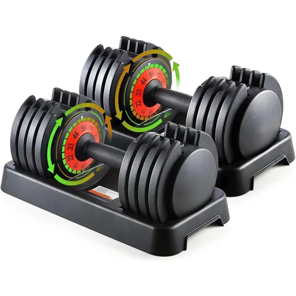 Dumbbells 25/55LB Pair Adjustable Dumbbells Weights Set, 5in1 Free Weights Dumbbell with Anti-Slip Metal Handle