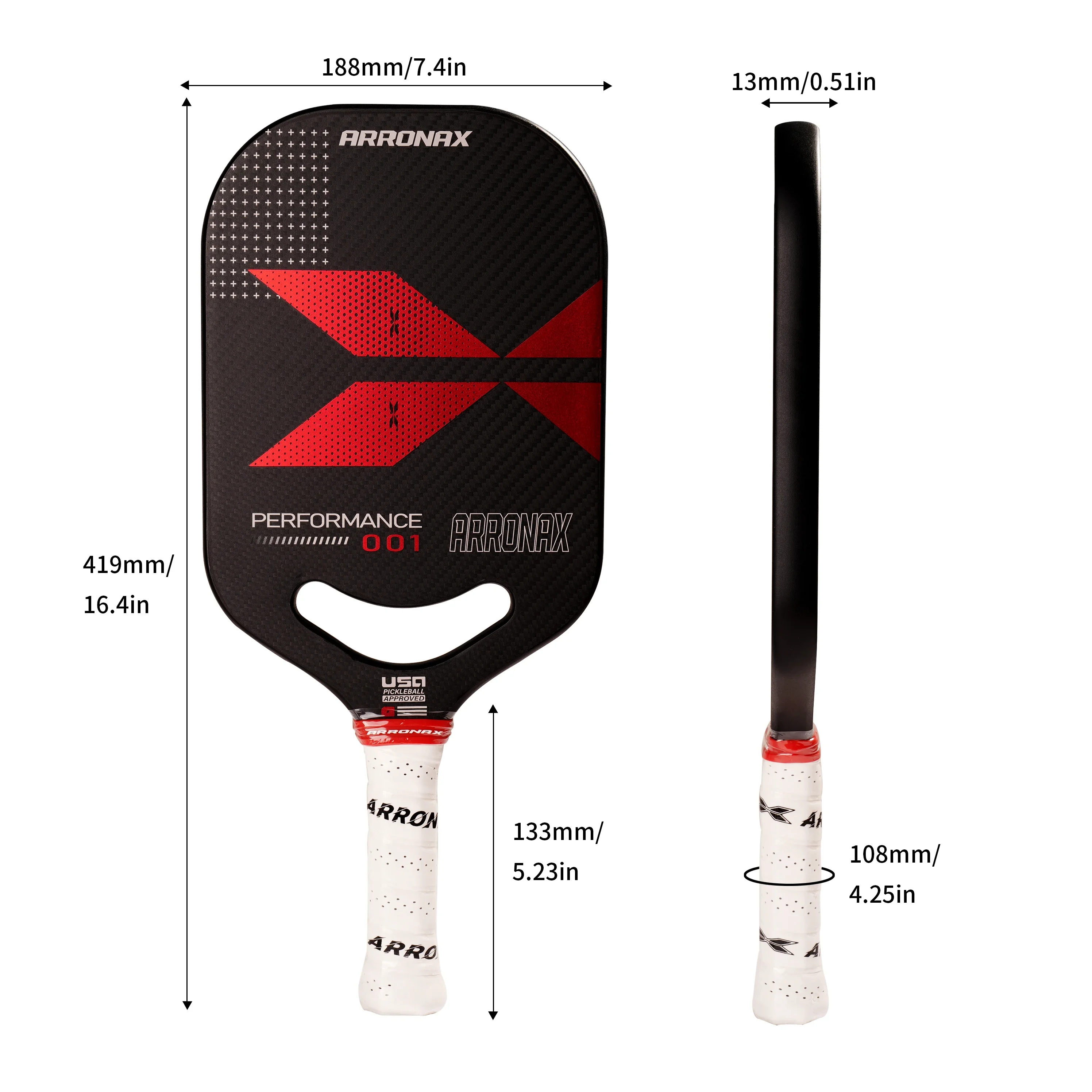 ARRONAX Hot Selling Thermoformed Pickleball Paddle High Quality Carbon Fiber Composite Spin 13mm Pickleball Paddle