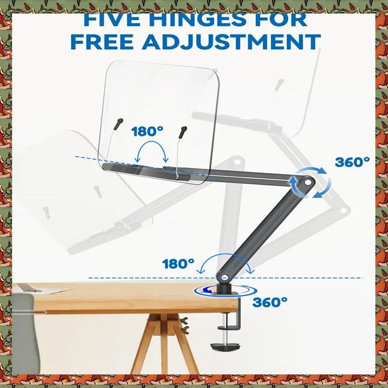 

ABLQ Desk Clamp Bookshelf For Reading, Ergonomic Design,Adjustable Height To 20 Inch With Swivel Base Cookbook Holder
