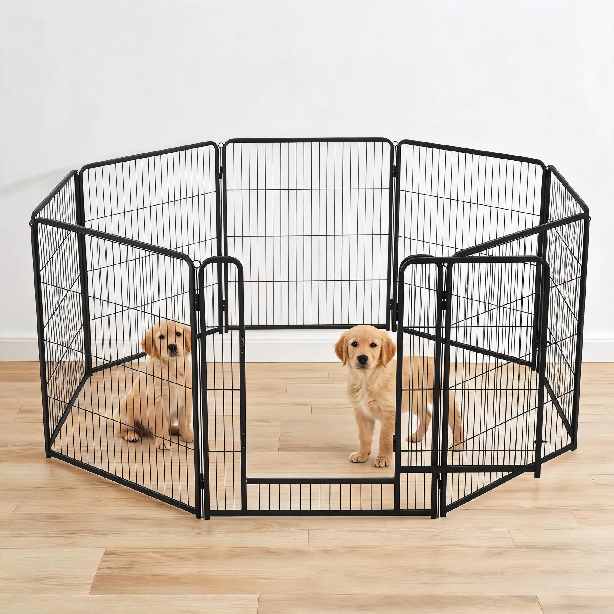 Heavy-Duty Metal Dog Playpen with Door, Collapsible Indoor Outdoor Exercise Pet Fence, Tool-Free Setup, Rust-Resistant Square Tube Wire Mesh Dog Enclosure with Secure Fastener, Multi-Combination Adjustable Pet Play Pen