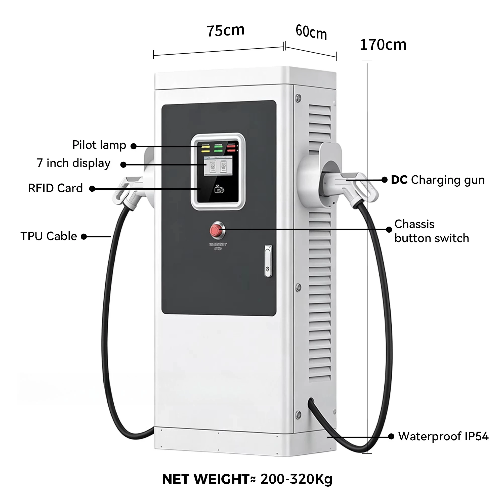 EVTAURUS CCS GBT Chademo NACS DC 60-240KW Electric Vehicle Floor Mounted Charging Station with APP OCPP1.6J for Commercial Use
