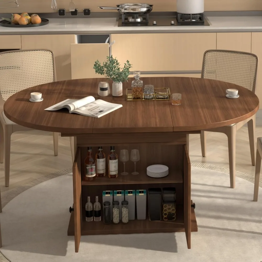 

Extendable Round Dining Table for 4-8, Modern Expandable Kitchen Oval Dining Table, Space Saving Circle Dining Room