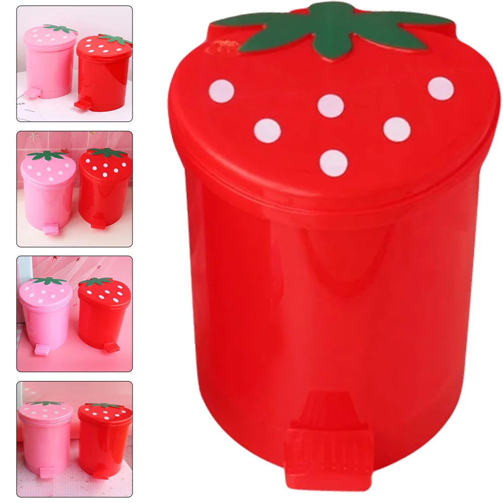 

Office Trash Can Desktop Vanity Decor Convenient Wastebasket inside The Car Strawberry Garbage Red Cartoon Shaped Bin