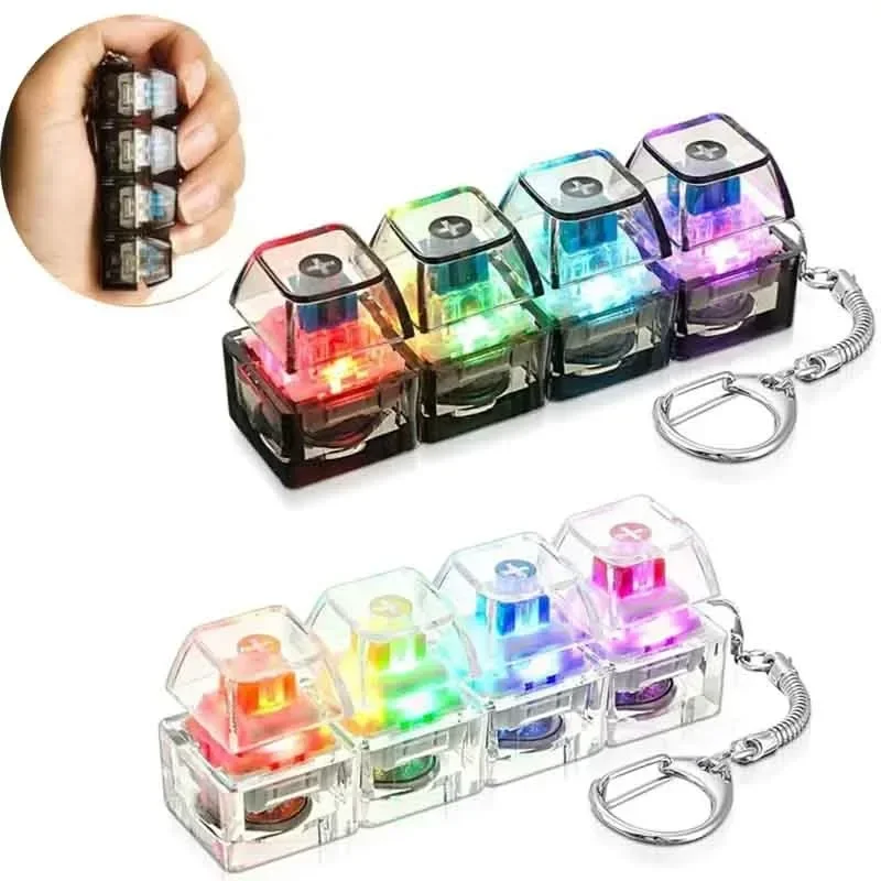 Funny Diy Keycaps Keyboard Fidget with Keychain Finger Button 4-button Shaft Tester Stress Relief Keyboard Keychain Adults