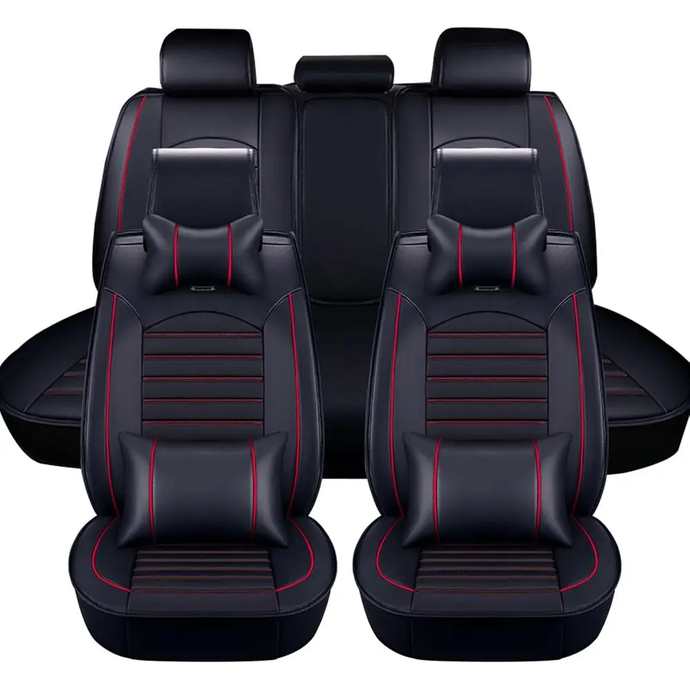 أغطية مقاعد السيارة من الجلد الصناعي باللونين الأسود والأحمر مع وسائد، مقاومة للماء ومسامية، مناسبة لمعظم السيارات وسيارات الدفع الرباعي وTr #2