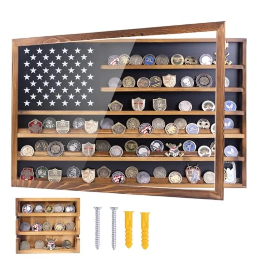 

Challenge Coin Display Case Large Horizontal Wall Mounted Cabinet with Acrylic Door Tiered Shelves Removable Divider Dustproof