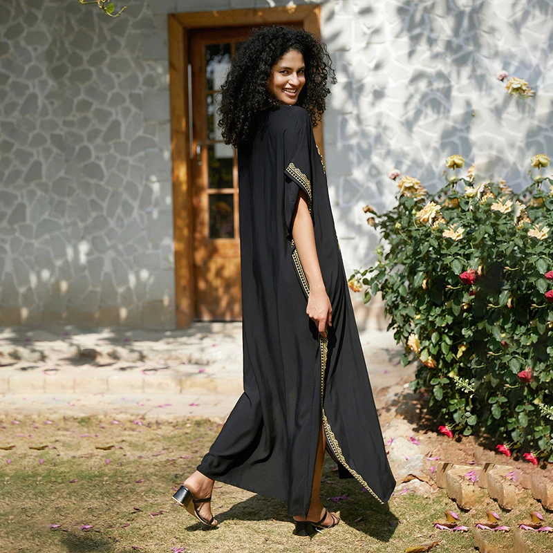 Women's Summer Beach Dress Long Maxi Dress Embroidered Chiffon Cover Up for Bikini Plus Size Vacation Casual Sundress at Seaside