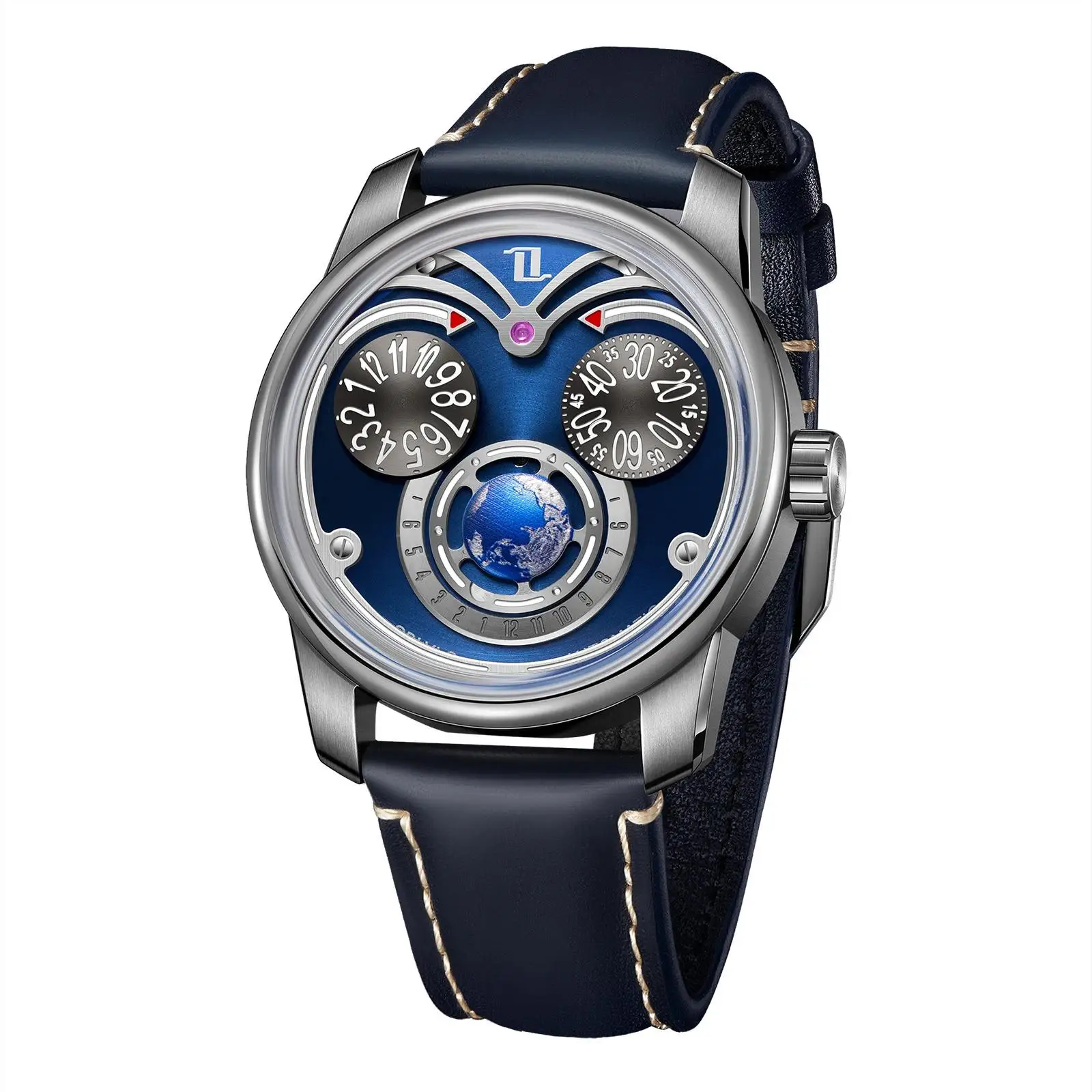 OBLVLO Fashion Eagle 3 Eyes Men Automatic Mechanical Watch Luminous Dial Waterproof Leather Strap Unique Male Wristwatch