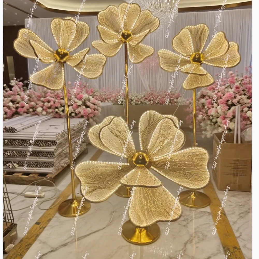 4pcs/set f30 gold Wedding props iron luminous Peony Road four-piece set of runway lace scene arrangement ornaments