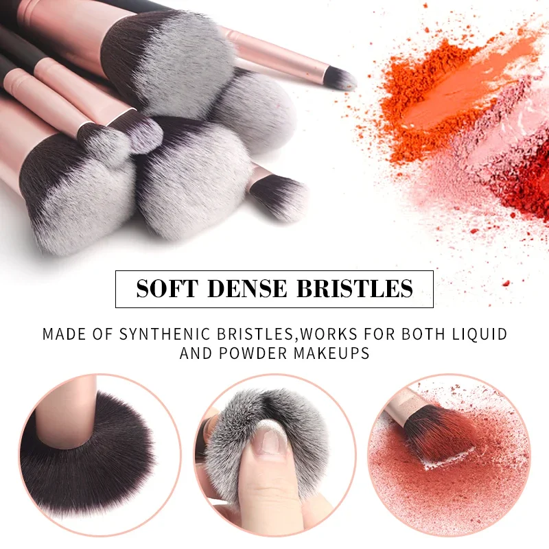 Juego de 14 Brochas de Maquillaje de Alta Calidad, Brochas Sintéticas para Base, Polvo, Rubor, Corrector, Sombra de Ojos, Set de Brochas Cosméticas