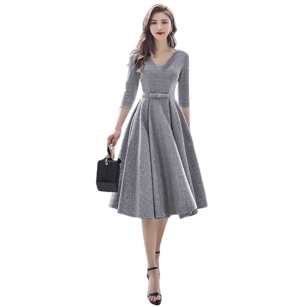 Vestido De Fiesta It\'s Yiiya BR309 Silver Gray Shining Prom Long Elegant Dresses V-neck Three Quarter Sleeve Formal Gowns 2020