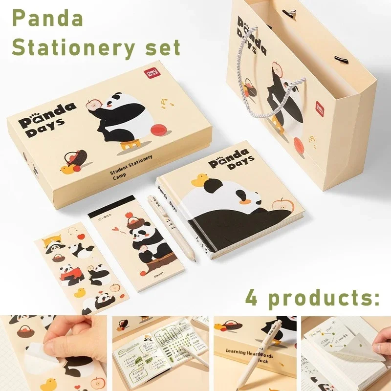 Kids Panda Stationery Sets With Notebooks, Notes, Pens, Stickers Kawaii School Supplies Gift Box Back To School Acsesories