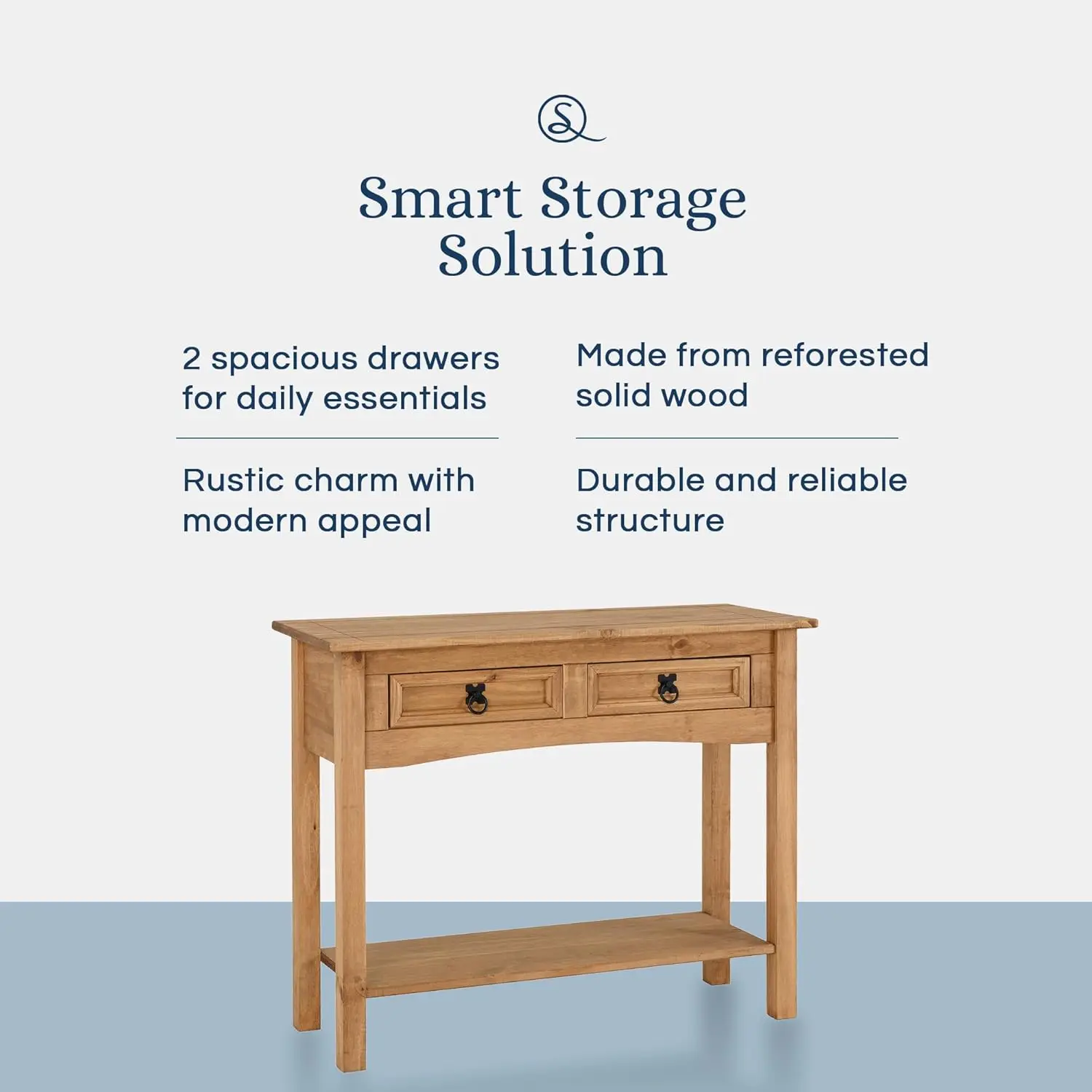 2-Drawer 32-Inch Wide Console Table - Hallway, Entrance and Kitchen Side Table - Reforested Solid Wood - Smart Space-Savi