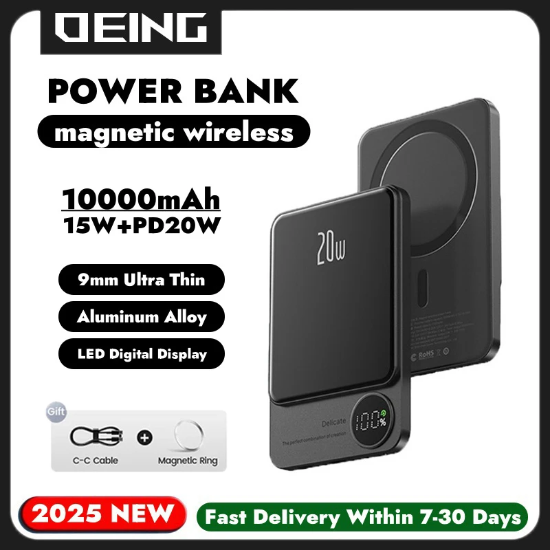 

10000mAh Alloy Magnetic Power Bank 15W Wireless Fast Charger Portable Battery For Magsafe iPhone Xiaomi Huawei Samsung Powerbank