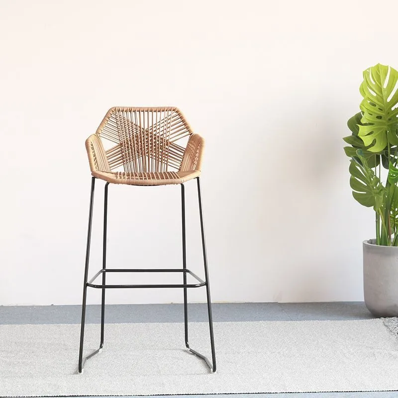 Outdoor Bar Chairs Outdoor Leisure Rattan High Stool Wrought Iron Bar Chair Home Restaurant