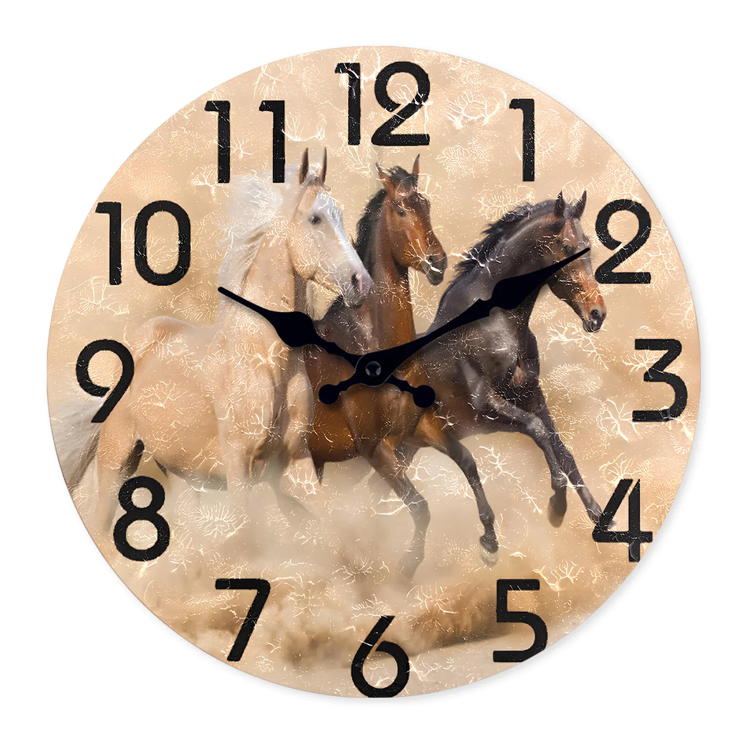 Vintage Personalized Galloping Horse Pattern Wooden Wall Clock for Living Room, Bedroom, Kitchen, Home Decoration, Silent Quartz Clock, Holiday Gift, 10 Inches, 12 Inches 14inch 16inch (No Battery)
