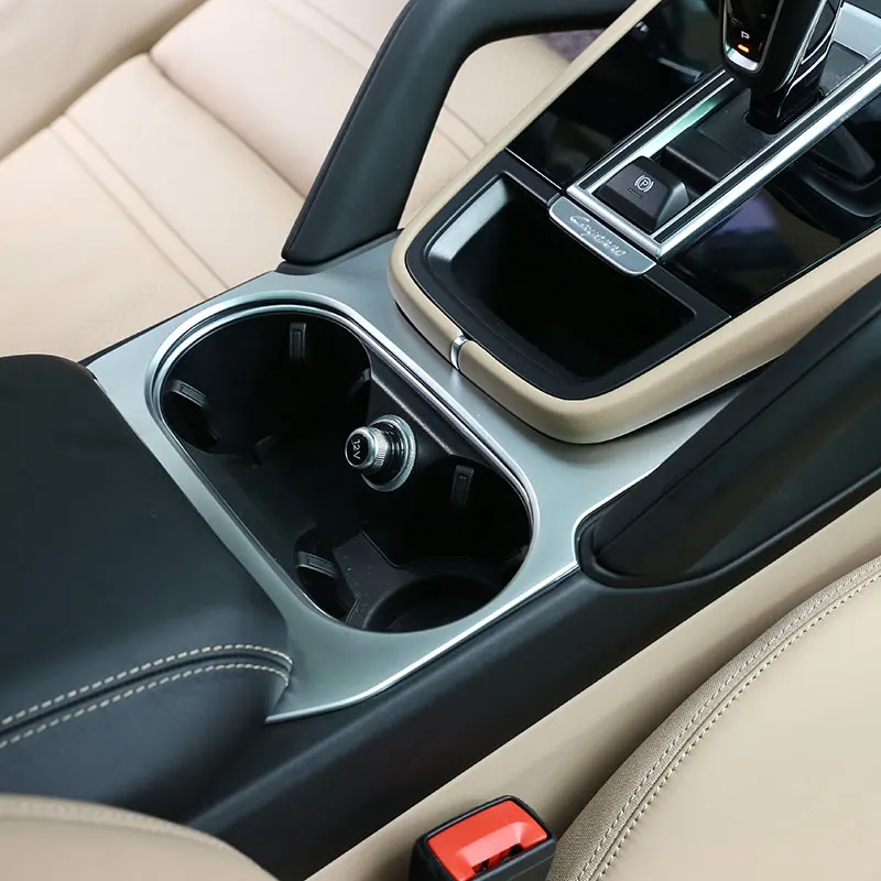 

For Porsche Cayenne 18-23 ABS Carbon Fiber/Silver Car Center Console Cup Holder Panel Cover Frame Trim Stickers Car Accessories