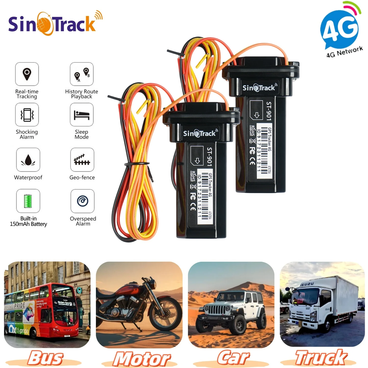 New ST-901L 4G Tracker Waterproof Builtin Battery Mini GPS for SUV Truck Bus Car Anti-Theft Cut Engine With Free APP