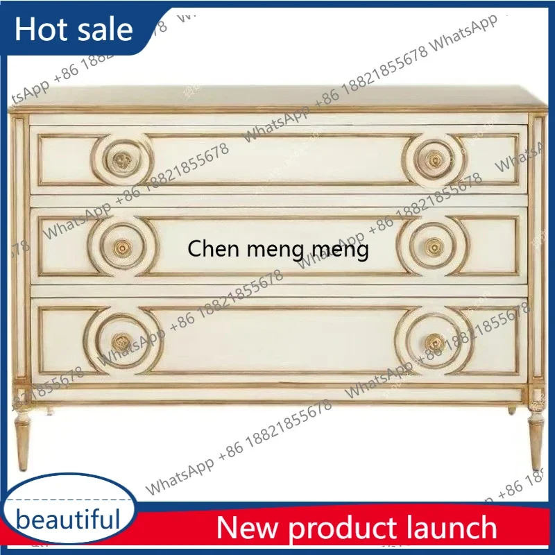 

M46 retro solid wood ivory white gold-painted living room three-bucket cabinet simple bedroom storage cabinet entrance cabinet