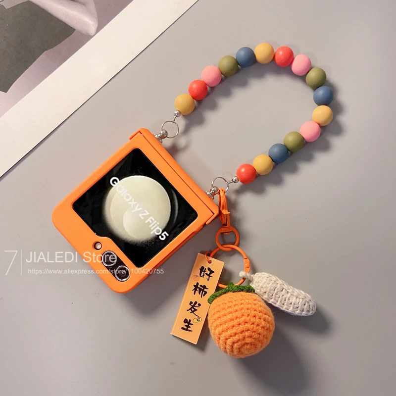 Fashion Beads Bracelet Hinger Phone case For Samsung Galaxy Z Flip 3 4 5 6 7 flip6 zflip7 Cover