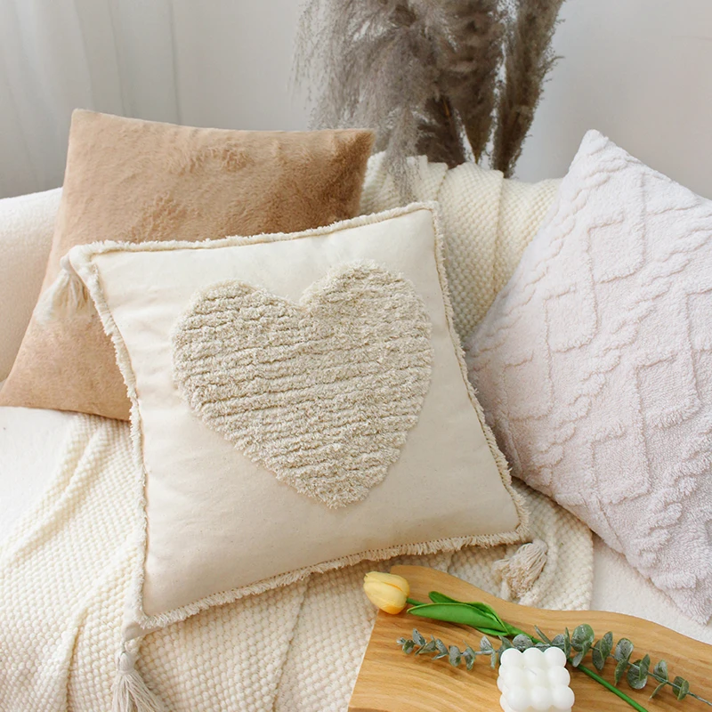 

Heart Tufted Cushion Cover with Tassels Home Decor Sofa Throw Pillow Cover Living Room Decorative Pillowcase Valentine's Day