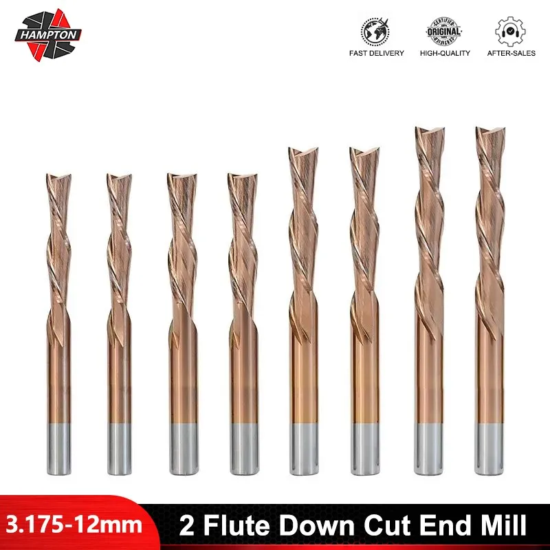 

Spiral End Mill 2 Flute Downcut Router Bit 3.175-12mm Shank Carbide End Mill For Woodworking Milling Tool CNC Cutter