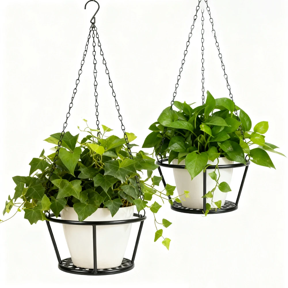 2pcs Metal Plant Hangers with Chains - Modern Hanging for Living Room Bedroom Balcony Porch Indoor Outdoor Decor