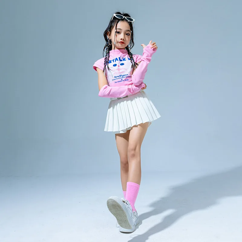 Cute Fashion Cotton T Shirt Children Ballroom Dancewear Hip Hop Skirt Costumes for Girls Jazz Dancing Clothes Street Dance Wear