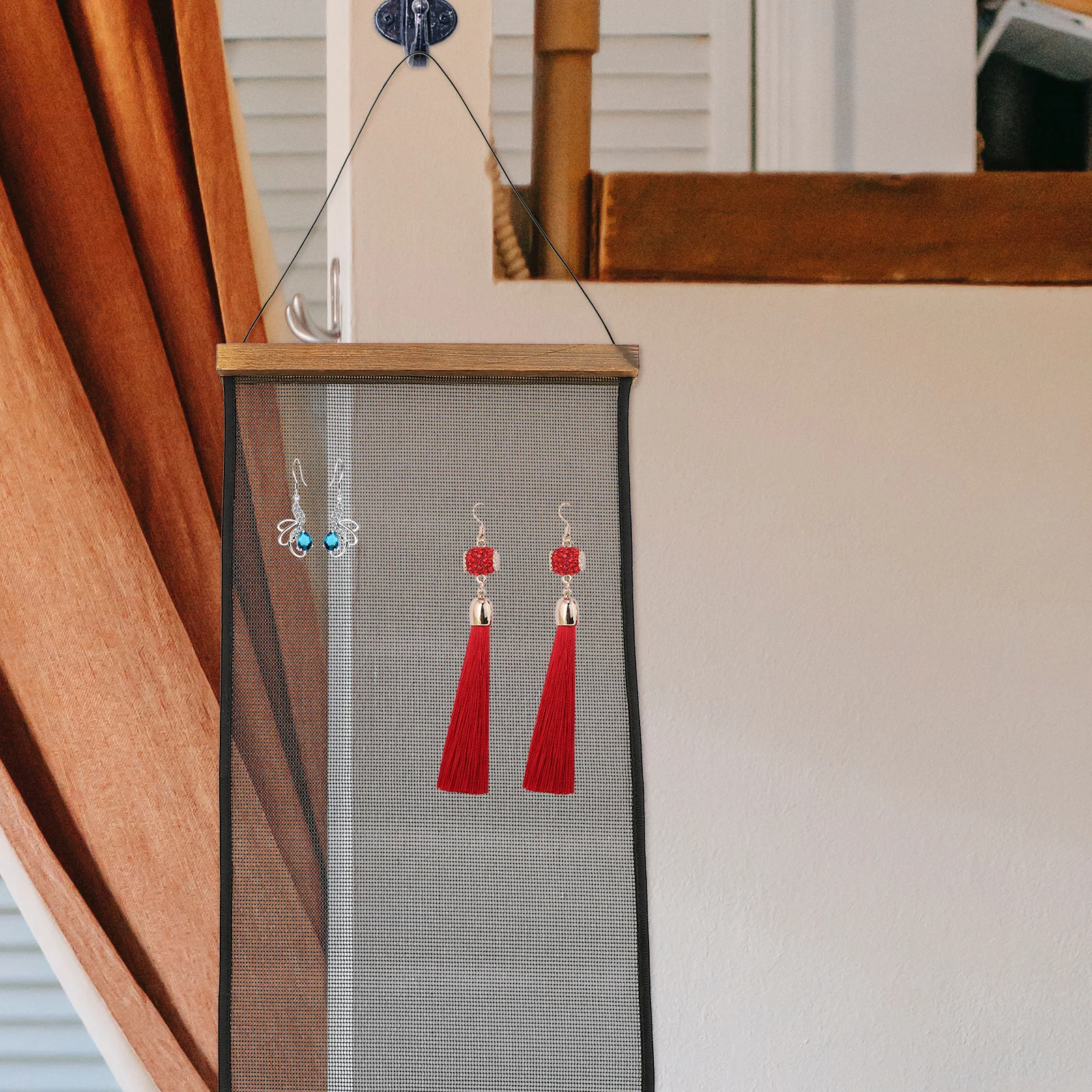 Organizador de joyas colgante, tablero de exhibición de malla montado en la pared para pendientes, collares, anillos, estante de almacenamiento, joyería decorativa para el hogar