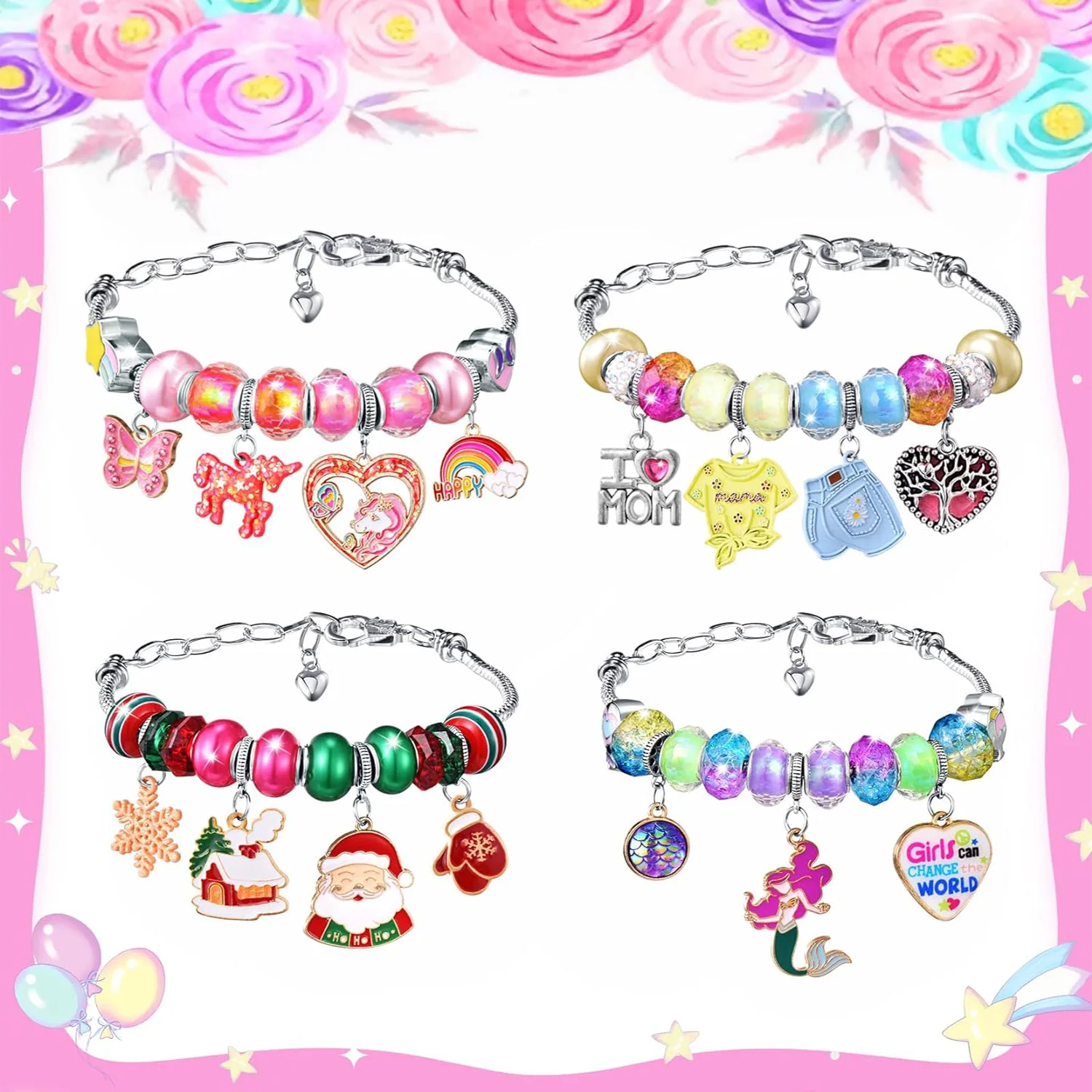 Girls Charm Bracelet Making Kit - Unicorn Jewelry Supplies Make Set DIY Art Craft Set Charm Bracelets Kits Creative Birthday Gif